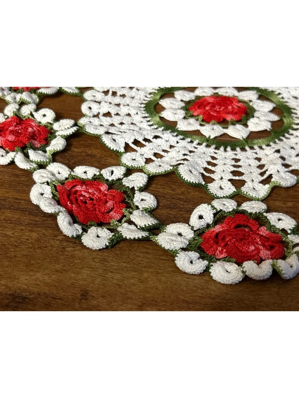 Set of 2 Handmade Crochet Doilies with Red Rose Design